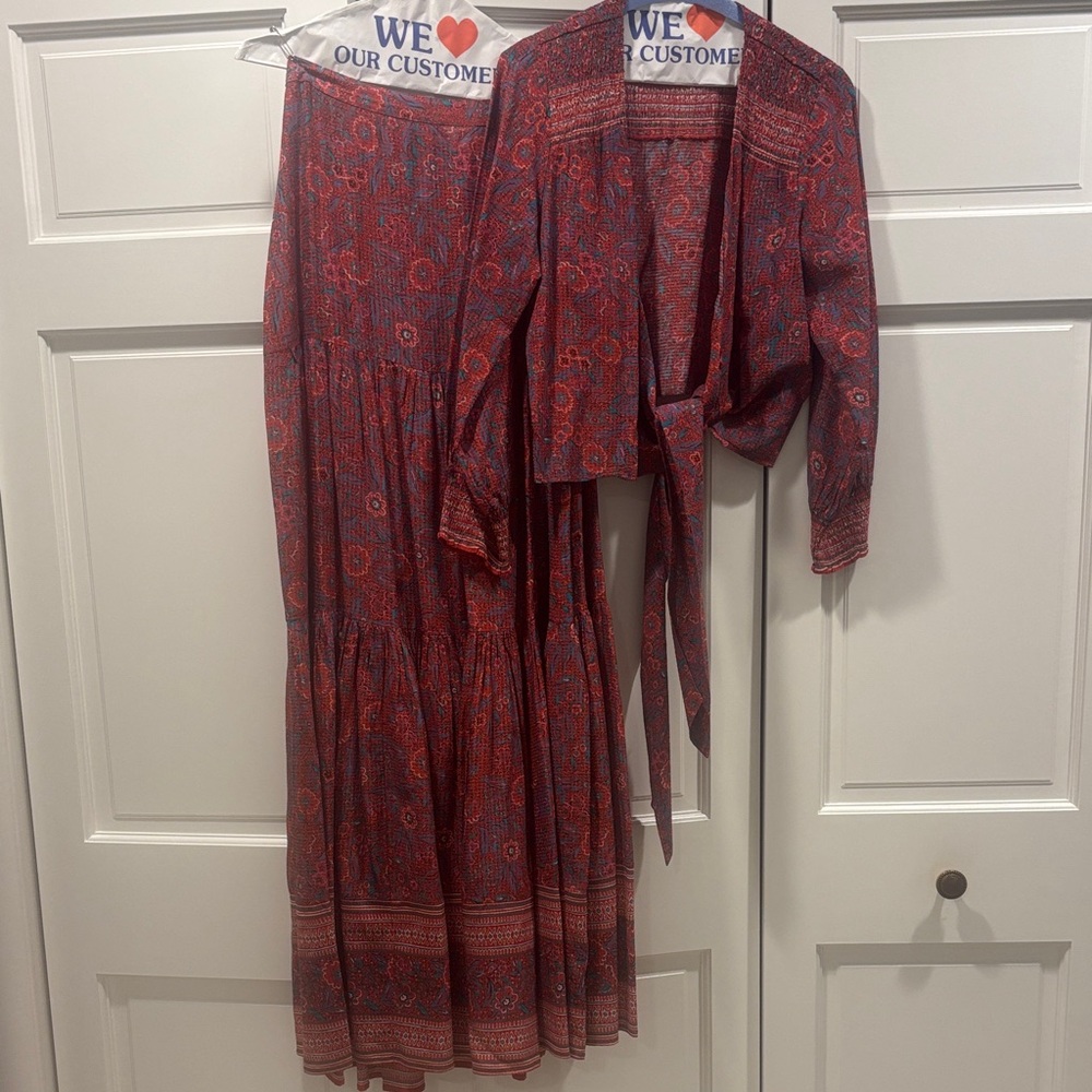 Veronica Beard Red Paisley Maxi Skirt Set